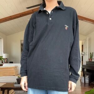 Guess Classics Black Long Sleeve Polo Shirt vintage